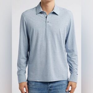 Faherty Lux Long Sleeve polo~XXL~Blue and white striped